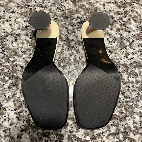 Zara Cream Patten Leather Slide Heels Sz. 38 - Picture 6 of 6